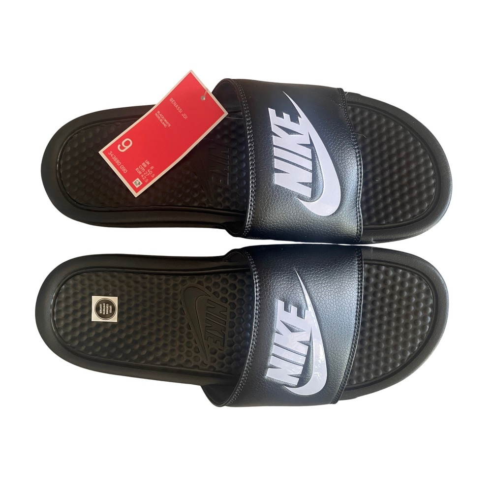 Nike Benassi JDI Black White Slides Men 9 Sandal 343880-090 New